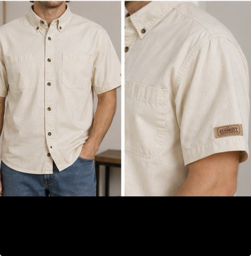 C.E. Schmidt Workwear Men’s Short Sleeve Button Up Shirt Ivory Size M